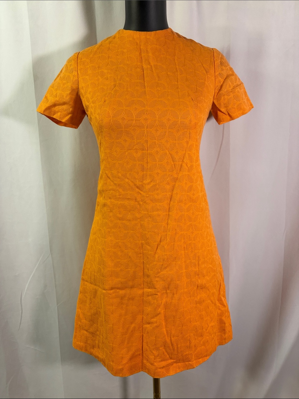 Vintage Lanz Originals Orange Textured Diamond Print Short Sleeve Shift Dress
